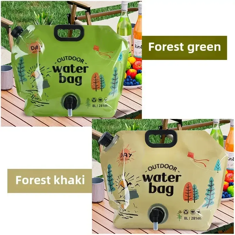 New Portable Water Storage Bag Folding Outdoor Sports Camping Large Capacity Faucet Plastic Bucket Hand Water Container Bag 8L