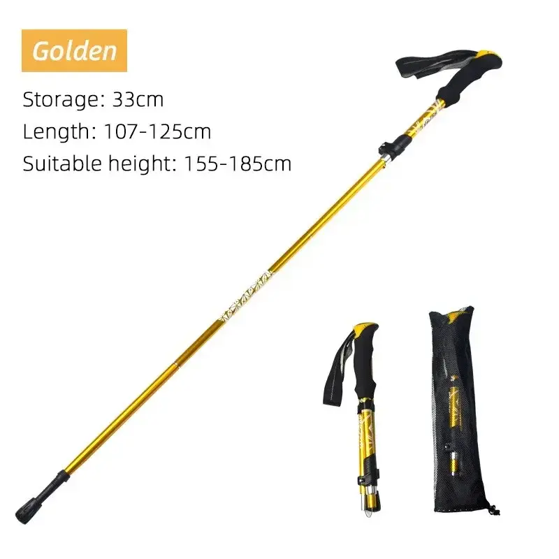 New 5 Section Outdoor Fold Trekking Pole Camping Portable Walking Hiking Stick For Nordic Elderly Telescopic Easy Put Into Bag