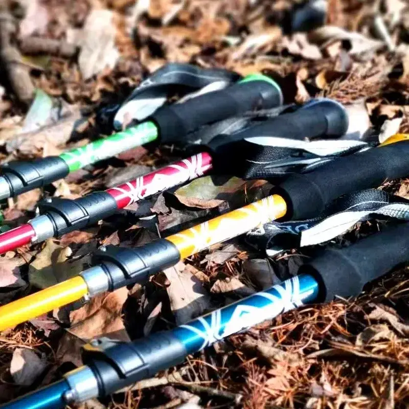 New 5 Section Outdoor Fold Trekking Pole Camping Portable Walking Hiking Stick For Nordic Elderly Telescopic Easy Put Into Bag