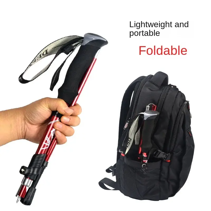 New 5 Section Outdoor Fold Trekking Pole Camping Portable Walking Hiking Stick For Nordic Elderly Telescopic Easy Put Into Bag