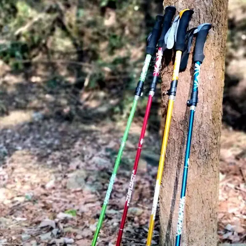 New 5 Section Outdoor Fold Trekking Pole Camping Portable Walking Hiking Stick For Nordic Elderly Telescopic Easy Put Into Bag