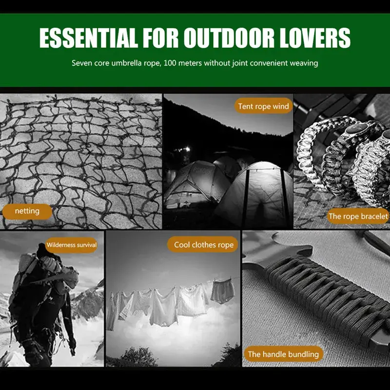 7 Cores 550 Paracord Cord 5 15 30 M Dia.4mm for Outdoor Camping Survival Lanyard Parachute Rope Hiking Tent Accessories