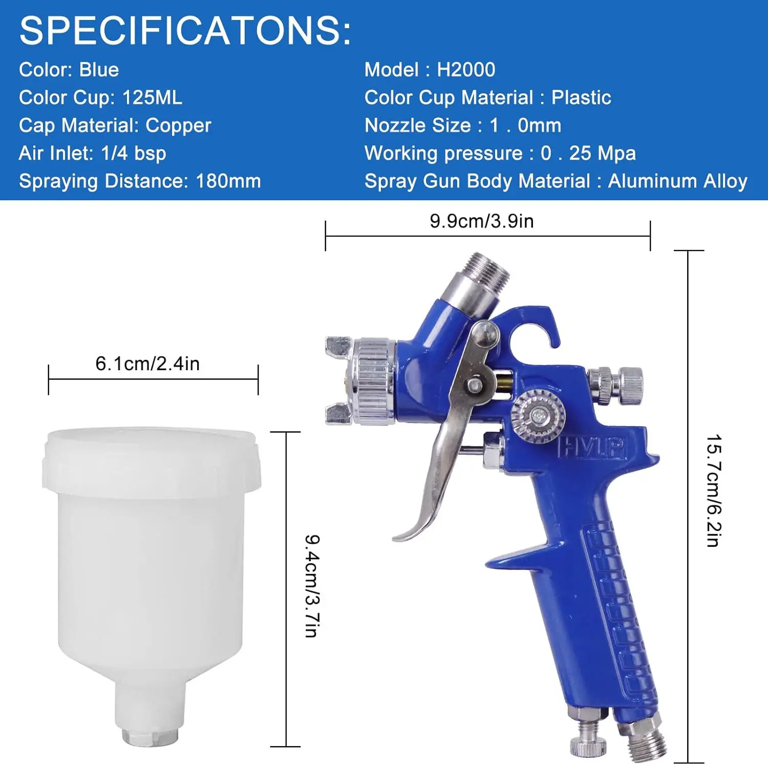 H-2000A Professional 0.8/1.0mm Nozzle 125ml Mini Pneumatic Spray Gun For Car Painting Repair Pneumatic Spray gun Mini spray gun