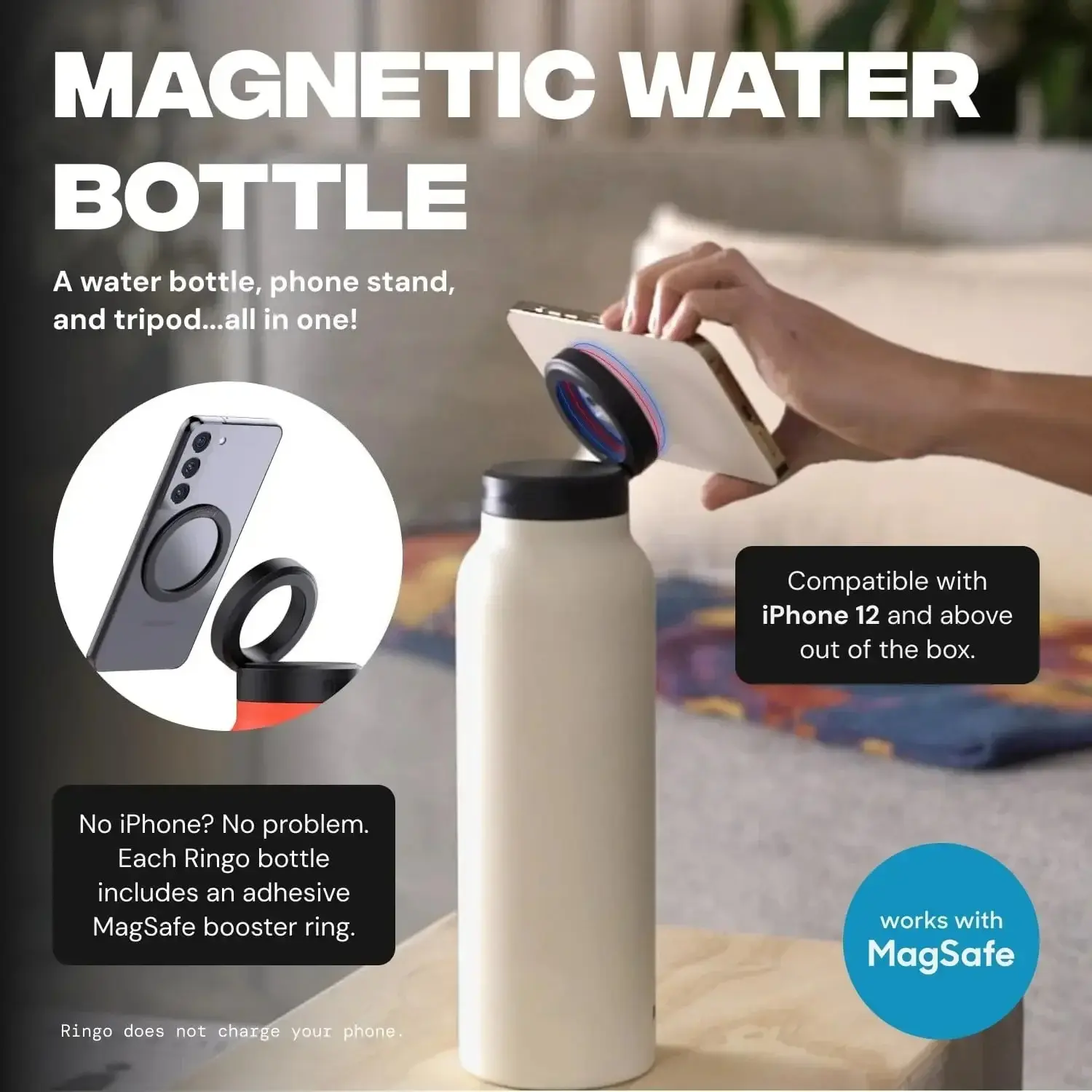 24 Oz Insulated Stainless Steel Sports Water Bottle With Straw Outdoor Insulated Water Mug With Magnetic Phone Holder Thermos