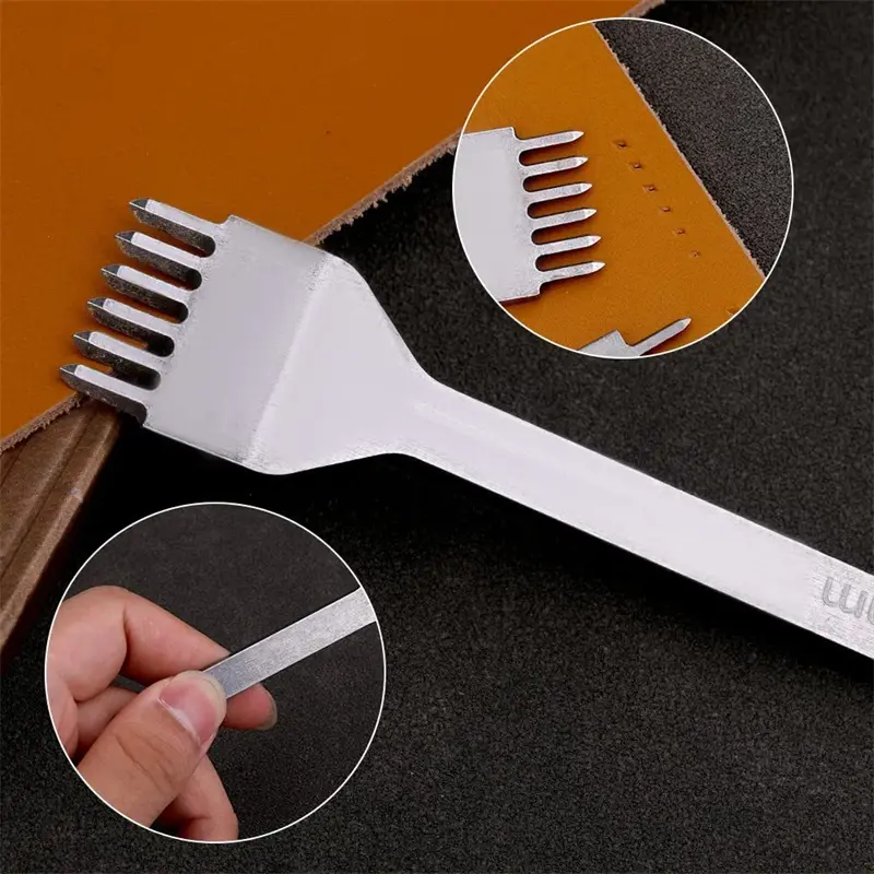 3MM 1/2/4/6 Prong DIY Leather Hole Punch Tool Leather Stitching Tools Diamond Chisel Leather Carving Punch Hole Work