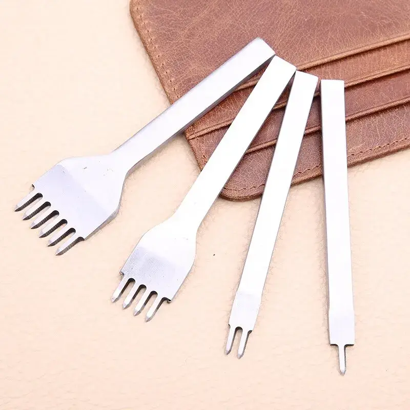 3MM 1/2/4/6 Prong DIY Leather Hole Punch Tool Leather Stitching Tools Diamond Chisel Leather Carving Punch Hole Work