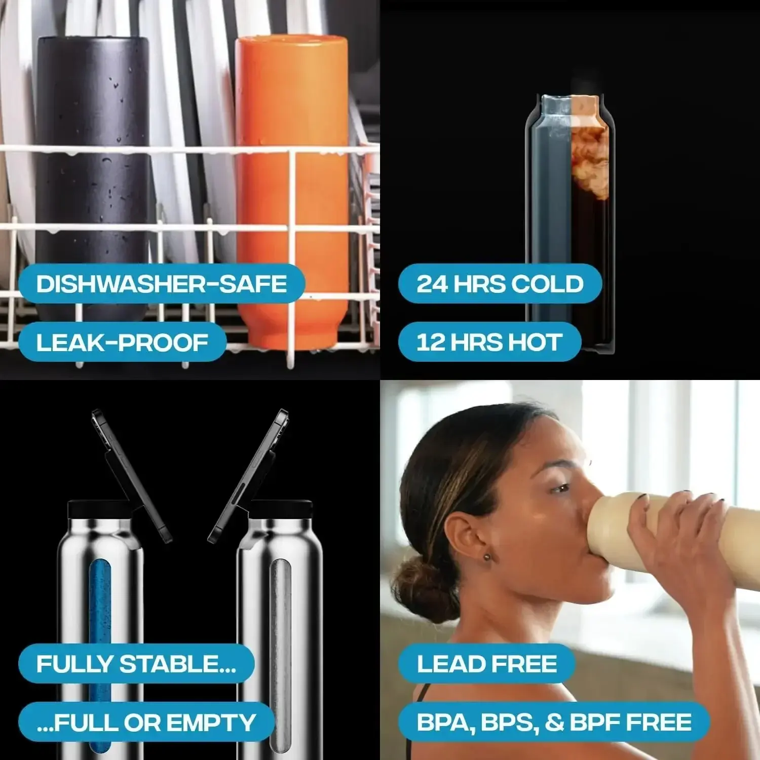 24 Oz Insulated Stainless Steel Sports Water Bottle With Straw Outdoor Insulated Water Mug With Magnetic Phone Holder Thermos