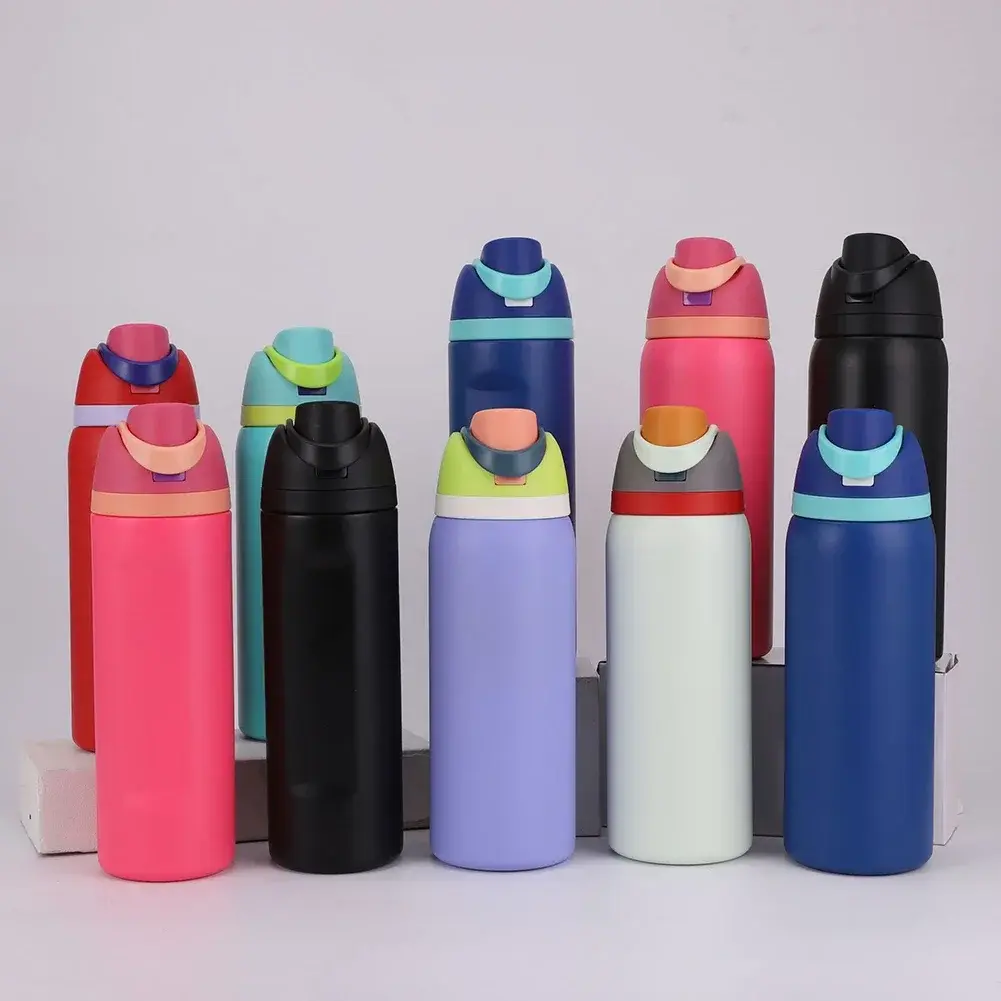24/32oz Straw Double-Layer Insulated Cup 304 Stainless Steel Sports Water Bottle Travel Vacuum Flask for Outdoor Camping Sports