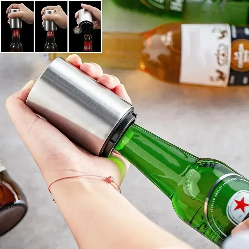 New Stainless Steel Automatic Bottle Beer Opener Non-marking Press Bottle Opener Wine Beer Soda Bottle Opener Bar Kitchen Tool