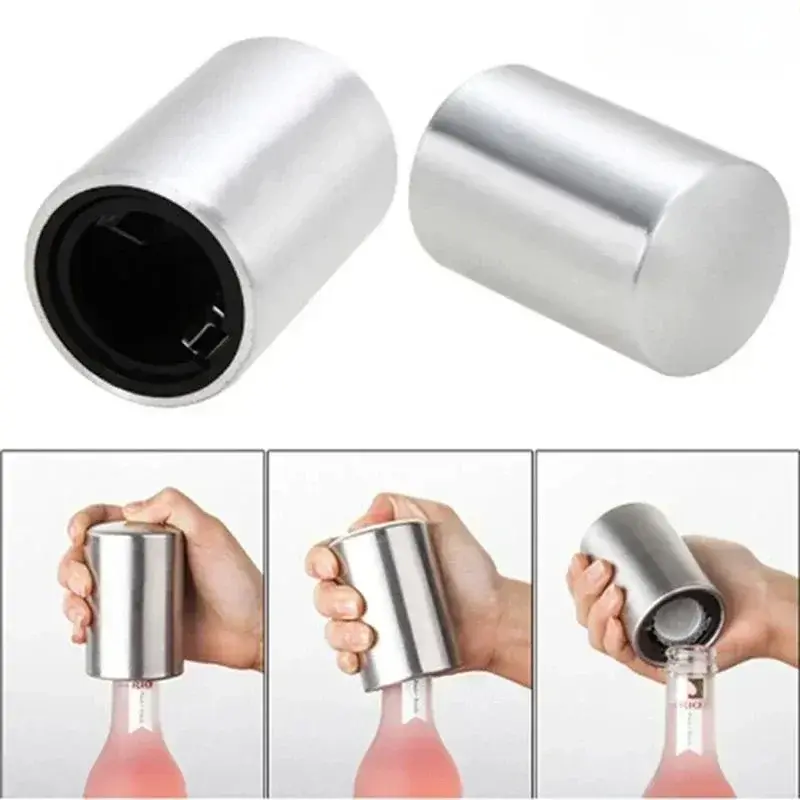 New Stainless Steel Automatic Bottle Beer Opener Non-marking Press Bottle Opener Wine Beer Soda Bottle Opener Bar Kitchen Tool