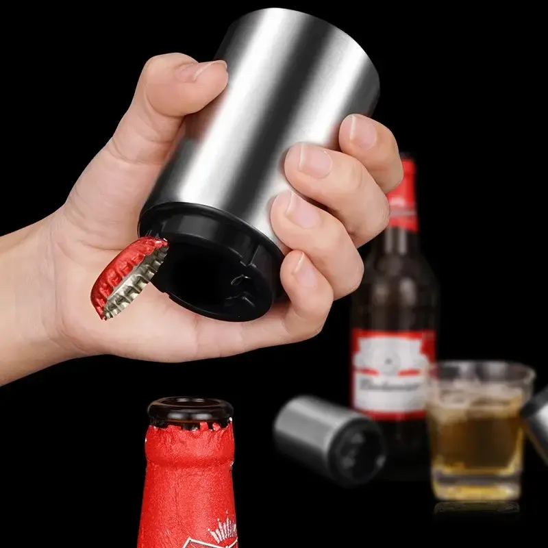 New Stainless Steel Automatic Bottle Beer Opener Non-marking Press Bottle Opener Wine Beer Soda Bottle Opener Bar Kitchen Tool