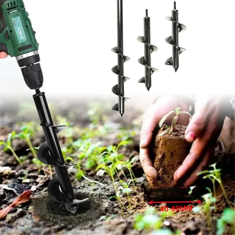 Metal Drill Bit Set Steel Gardening Tools Yard Spiral Rod Loose Soil Digging Pit Sowing Planting Flowers and Trees Plant Tool