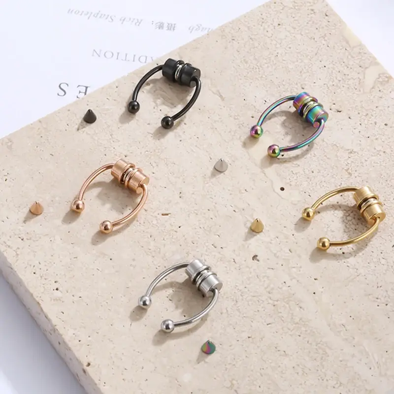 5pcs Stainless Steel Magnet Fake Nose Ring Hoop Fake Piercing Hoop Septum Rings for Women Fashion Gothic Rock Body Jewelry Gifts