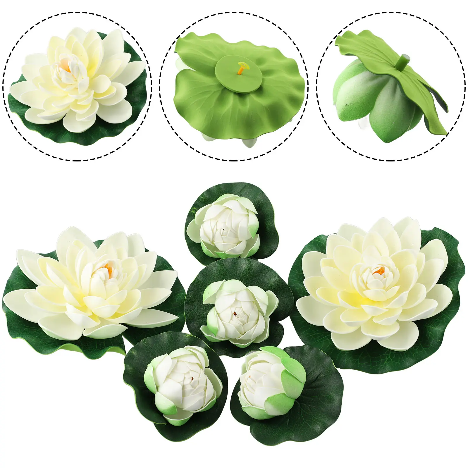 6-pack Artificial Floating Water Lily Simulation EVA Lotus Leaf Flower Water Lily Pond Plant Suitable For Garden Home Fish Tank