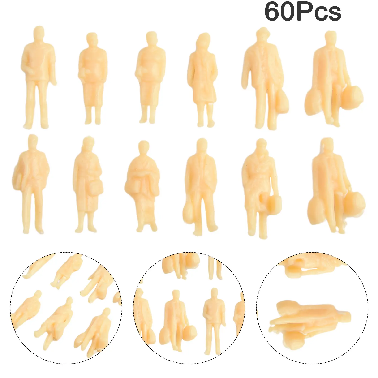 H0 Model People Unpainted Width: 6.00 Mm 60pcs DIY Figures H0 Figures Height: 22.00 Mm Landscape Length: 11.00 Mm