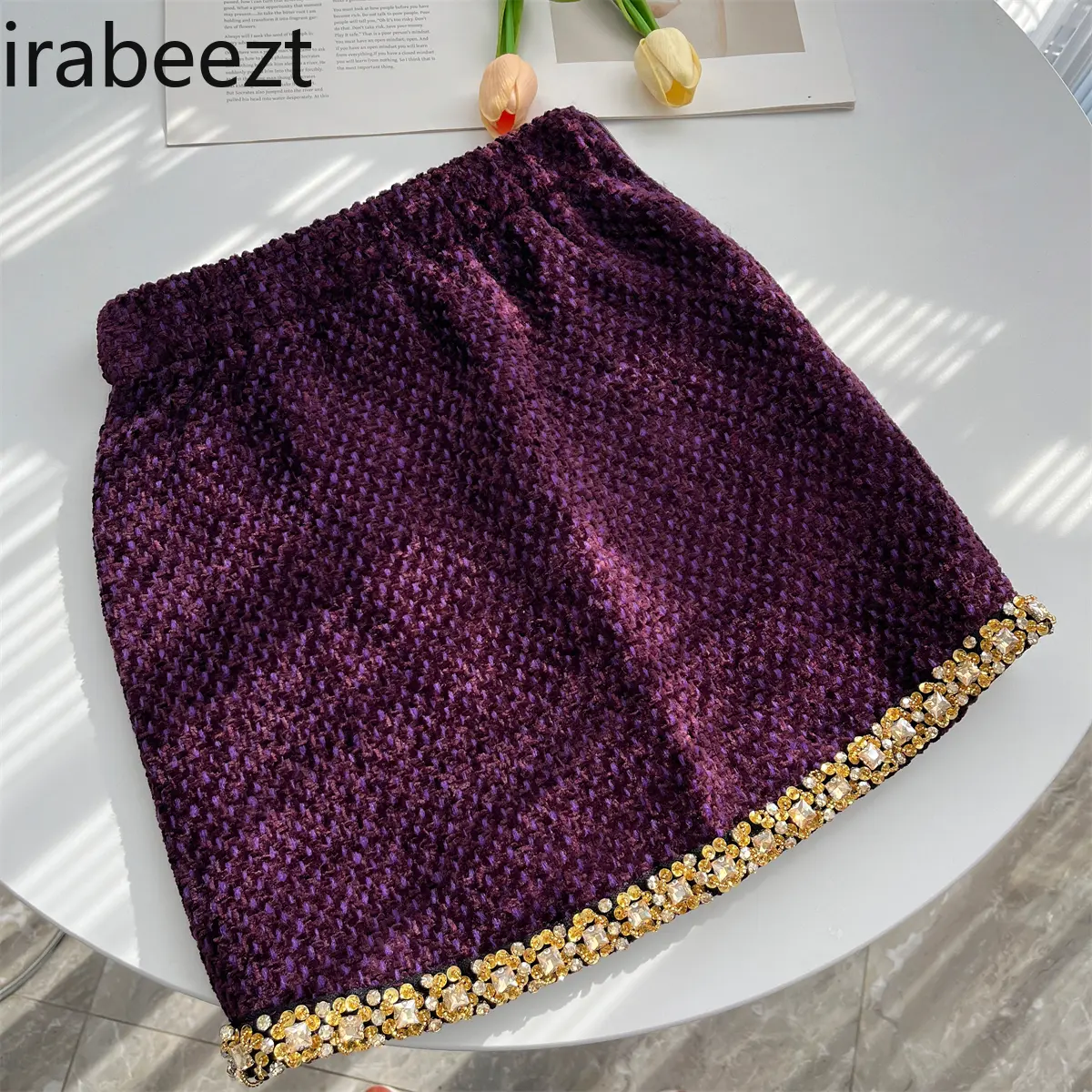 Fashion Purpleelegant Coat and Skirt Women's High End Short Top Temperament Two-piece Set Conjuntos Feminino Elegante