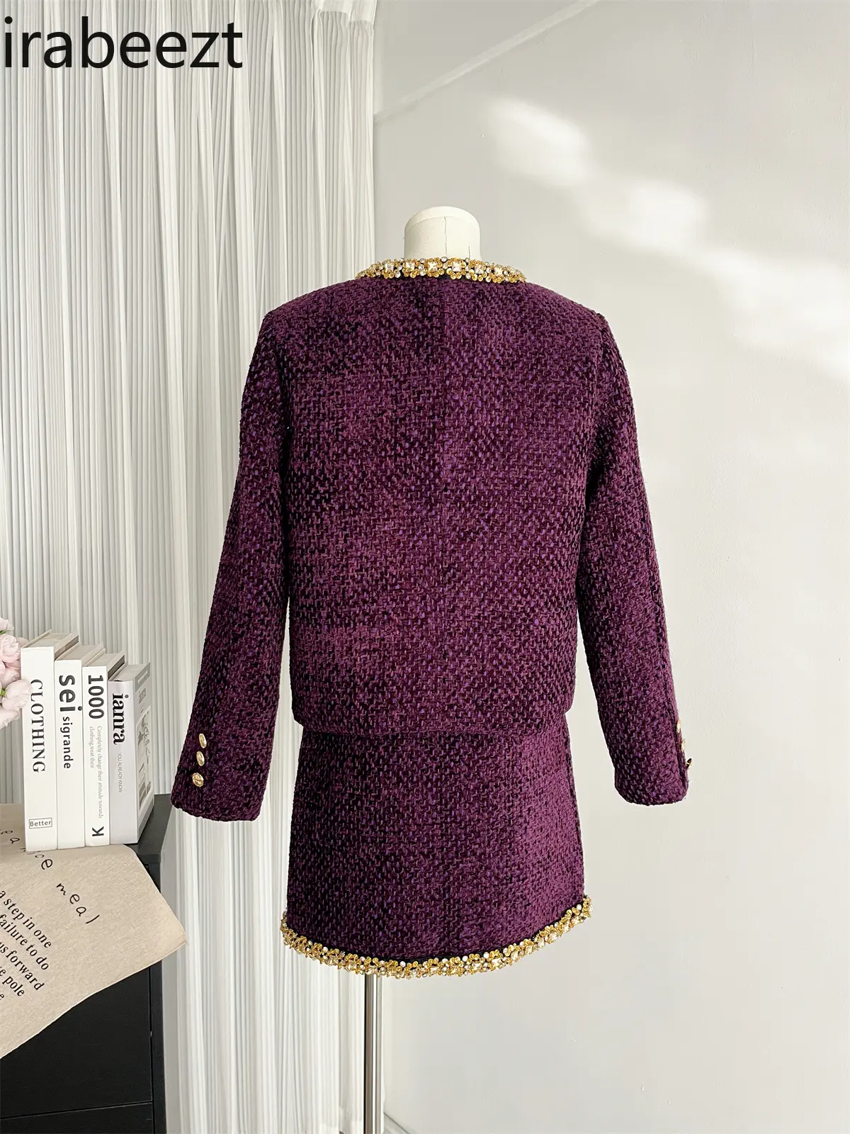 Fashion Purpleelegant Coat and Skirt Women's High End Short Top Temperament Two-piece Set Conjuntos Feminino Elegante