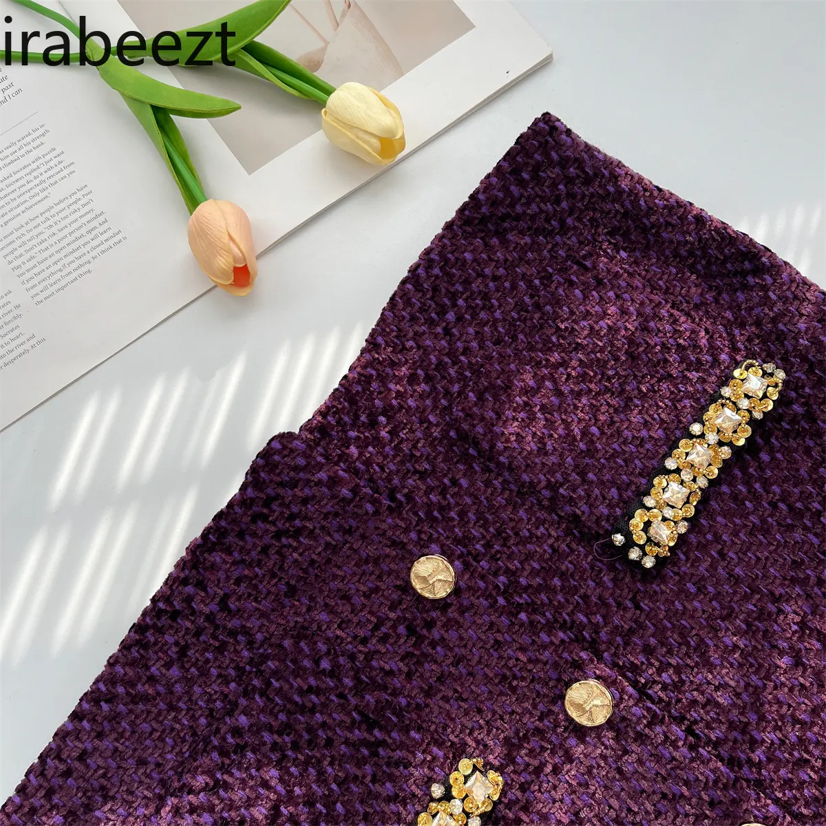 Fashion Purpleelegant Coat and Skirt Women's High End Short Top Temperament Two-piece Set Conjuntos Feminino Elegante