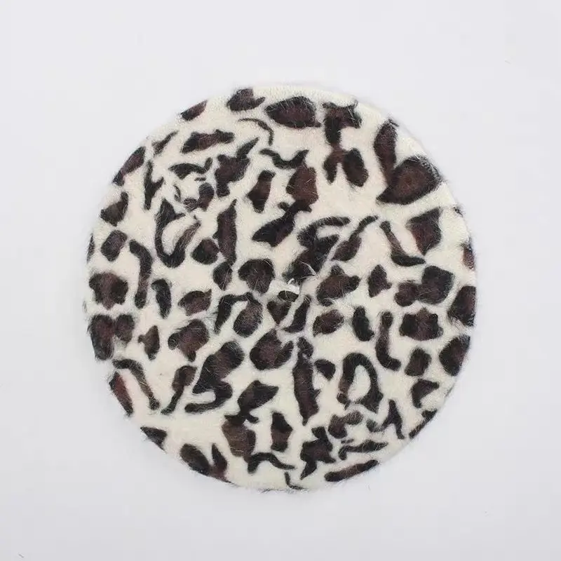 Vintage Beret Leopard Print Painter Cap Super 100 Rabbit Fur Fashion Popular Bud Hat Female Autumn Winter Beret