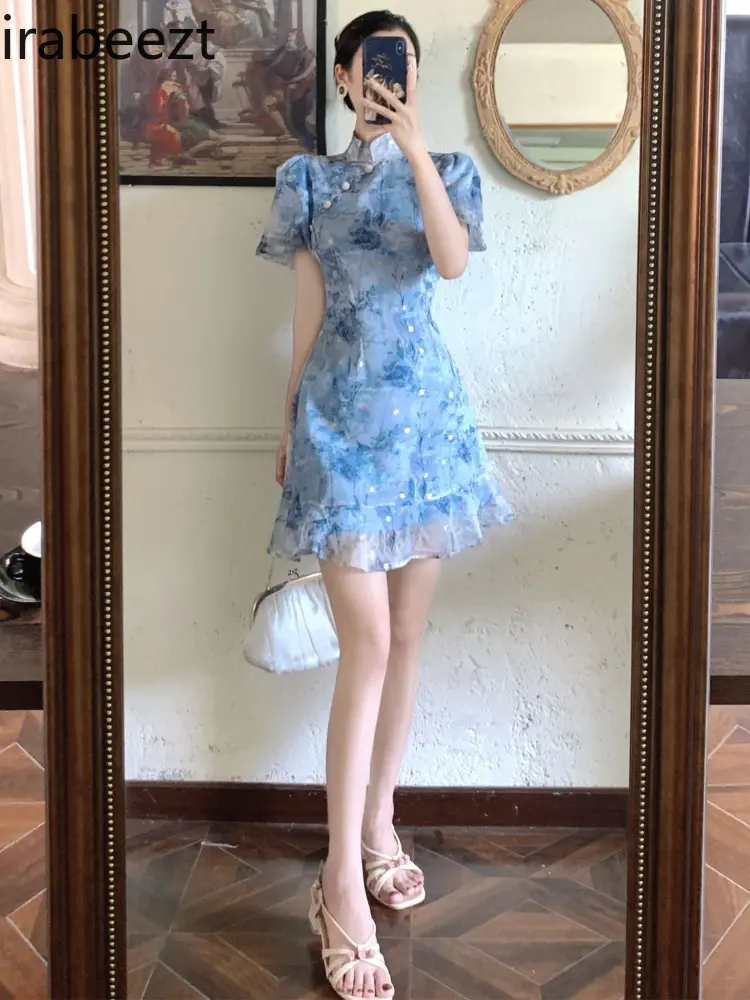 French Vintage Qipao Dress 2025 New Women's Retro Floral Cheongsam Slim Fit Elegant Party Gown Custom Chinese Style