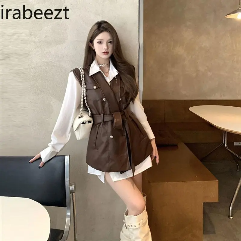 Spring Fashionable Foreign Temperament Cool PU Leather Vest Casaco Feminino De Inverno Super Quente Women Waistcoat