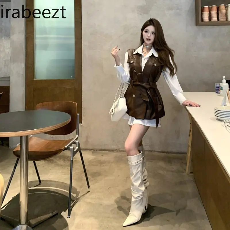 Spring Fashionable Foreign Temperament Cool PU Leather Vest Casaco Feminino De Inverno Super Quente Women Waistcoat