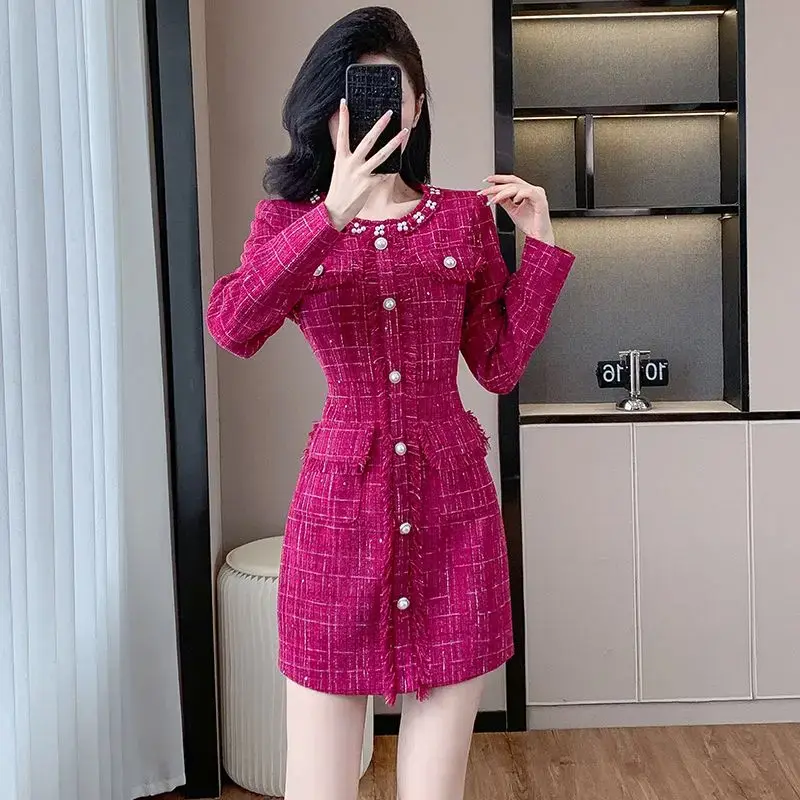 2024 Eelegant Fashion Beaded Dress Senior Sense of Autumn and Winter New Style Vestidos De Mujer Slim Fit Robe Femme Été