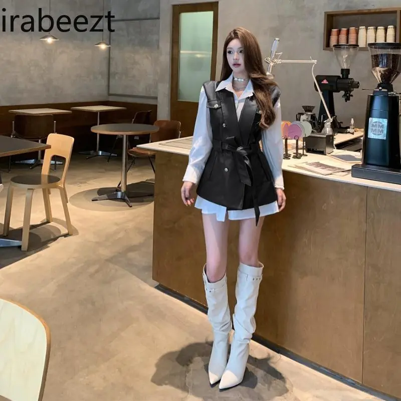 Spring Fashionable Foreign Temperament Cool PU Leather Vest Casaco Feminino De Inverno Super Quente Women Waistcoat