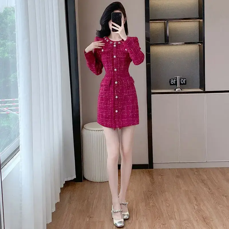 2024 Eelegant Fashion Beaded Dress Senior Sense of Autumn and Winter New Style Vestidos De Mujer Slim Fit Robe Femme Été