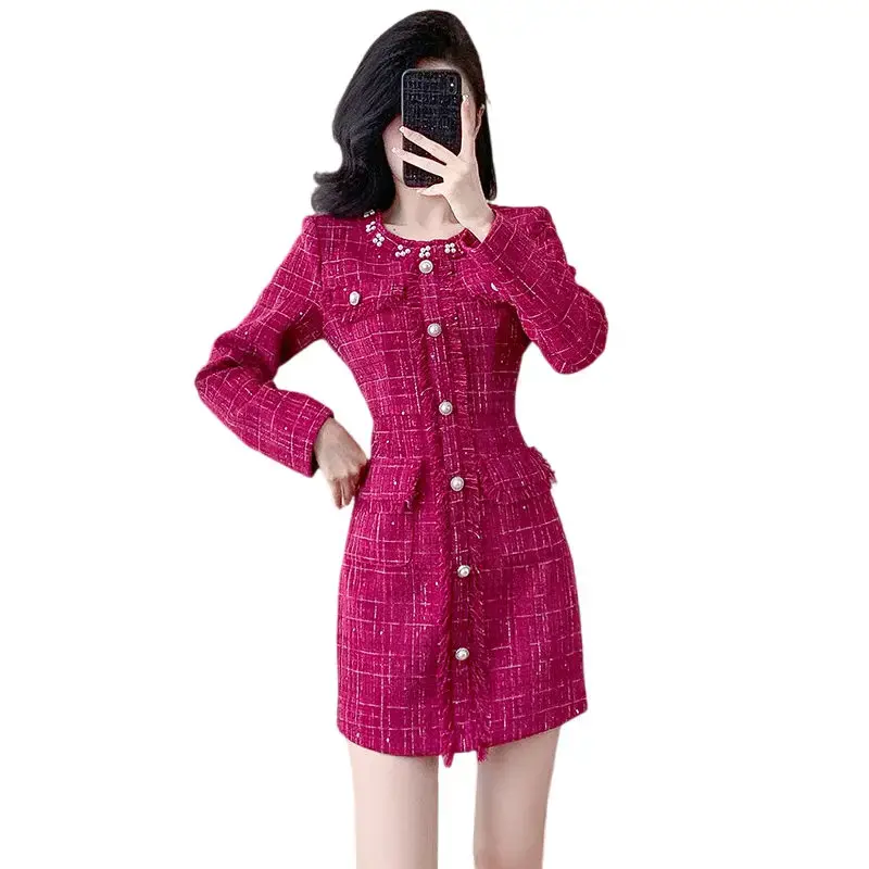 2024 Eelegant Fashion Beaded Dress Senior Sense of Autumn and Winter New Style Vestidos De Mujer Slim Fit Robe Femme Été