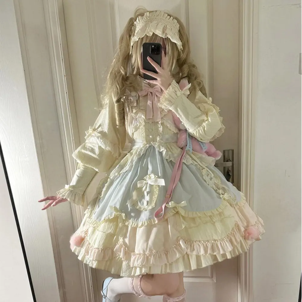 Sweet and Cute Blue and Pink Lolita Short Dress Fluffy Princess Dress Student Style Popular Princess Lolita Dress