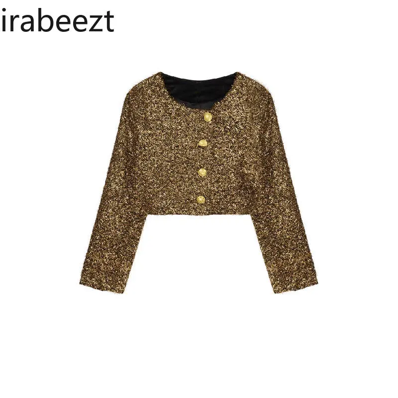 2024 Autumn and Winter New Fashion Beautiful High-grade Sense Super Good-looking Tops Elegant Fashion Gold Coat Woman