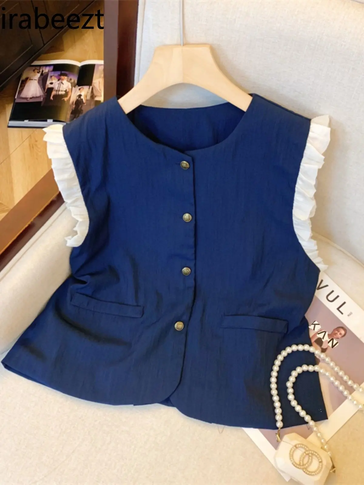 Jaqueta Feminina Inverno Sleeveless Puffer Jacket Women's Ruffled Sleeveless Shirt Summer Temperament Outer Wear Slim Vest