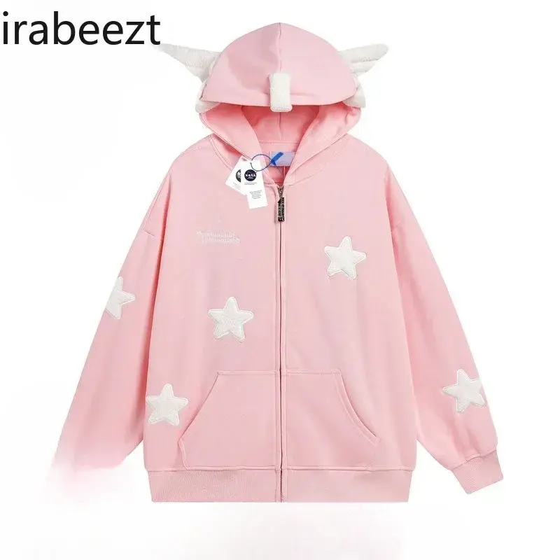 Star Hoodies Women Tops With Angel Wings Girls Streetwear New Autumn Y2K Outwears Anti-puck Hooded Female Clothing