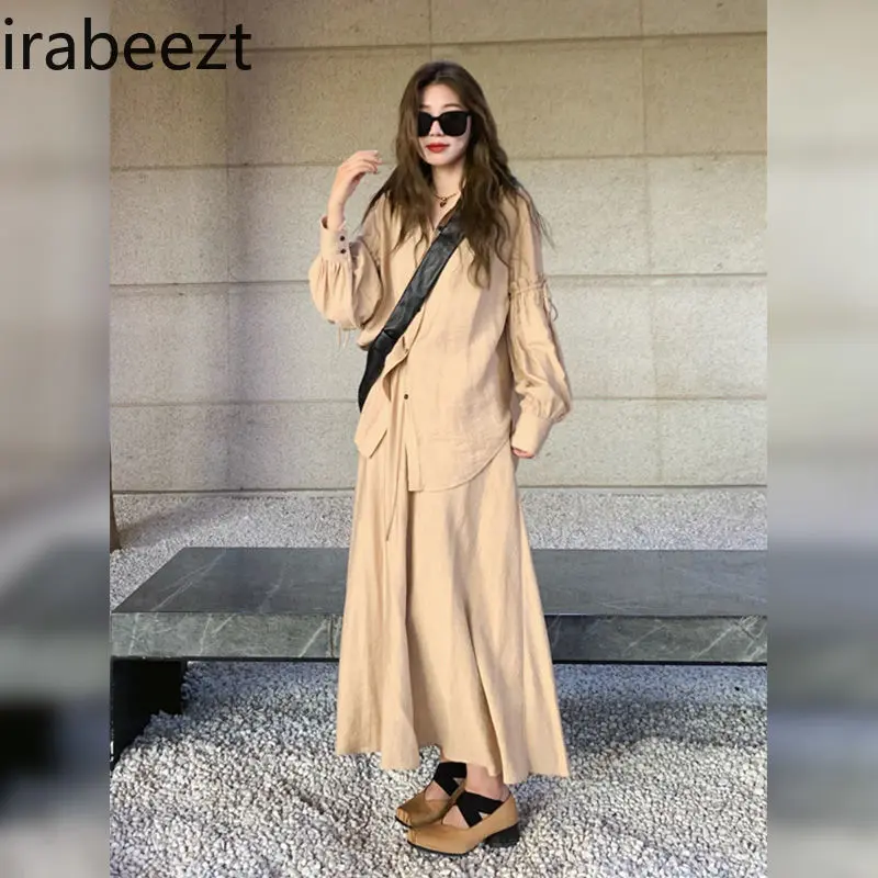 Woman's Retro Casual Lounge Set - Boho Tea-Time Shirt & Cropped Long Skirt | Oversize Flowy Vintage Style | Unisex Fashion