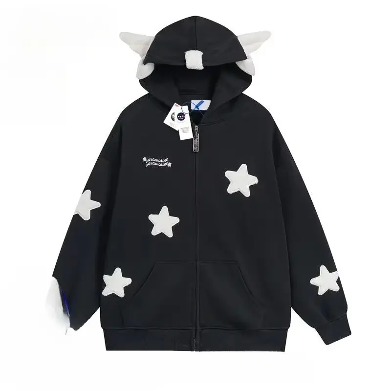 Star Hoodies Women Tops With Angel Wings Girls Streetwear New Autumn Y2K Outwears Anti-puck Hooded Female Clothing