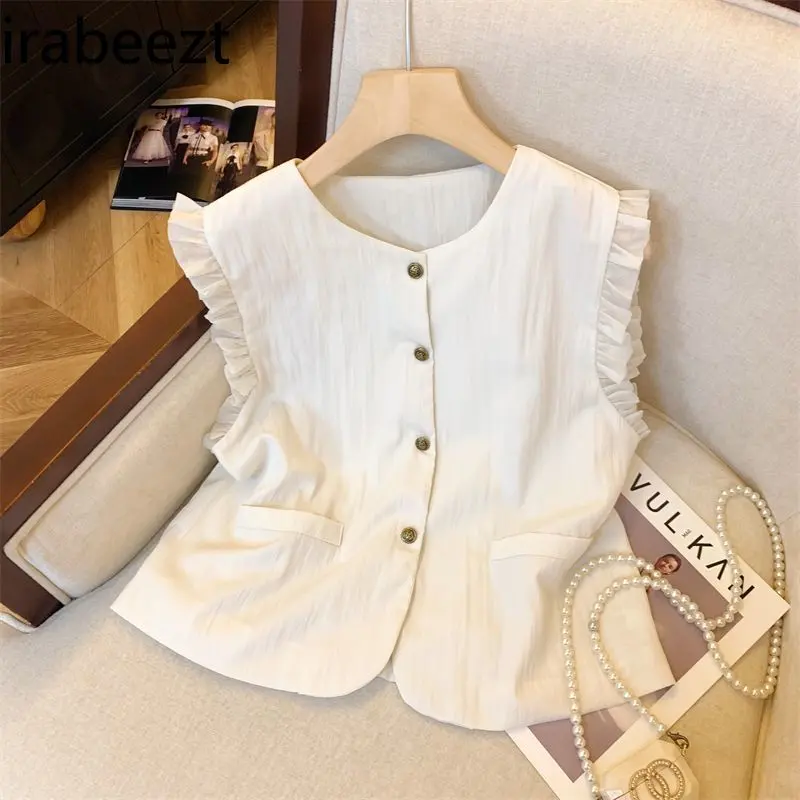 Jaqueta Feminina Inverno Sleeveless Puffer Jacket Women's Ruffled Sleeveless Shirt Summer Temperament Outer Wear Slim Vest