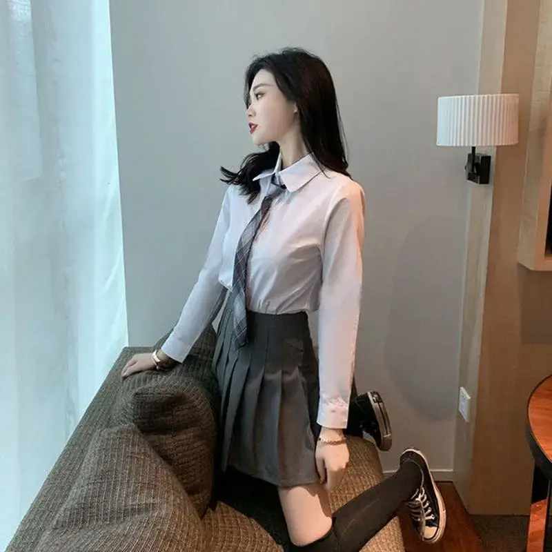 Preppy Style JK Uniform Suit Women Suit Jacket Pleated Mini Skirt White Blouse Three Piece Sets 2025 Autumn Spring Clothes