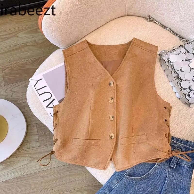 Boho Suede Vest Women Crochet Lace Up Fringe Waistcoat Summer Layering Top Casual Design Jaqueta Feminina Inverno
