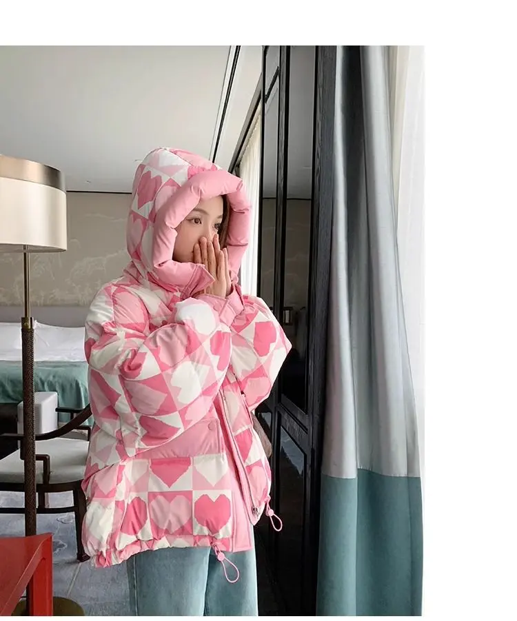 Winter New Korean Style Cute Flower Ribbon Cotton Clothes for Women 2025 Loose Hooded Thickened Velvet Short Puffer Coat