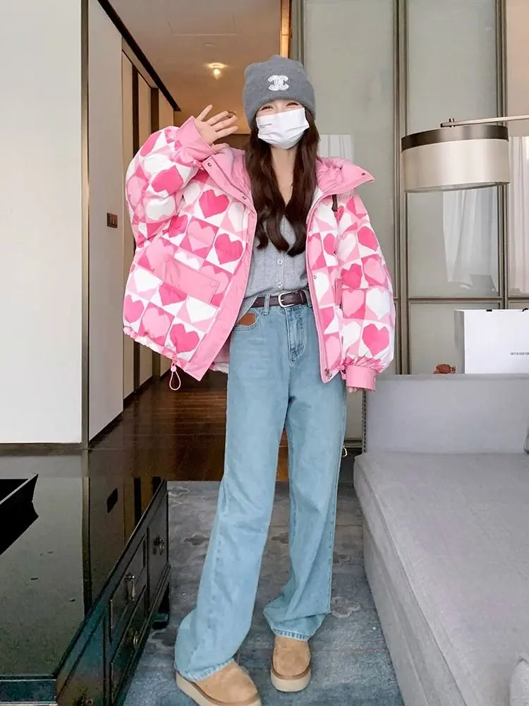 Winter New Korean Style Cute Flower Ribbon Cotton Clothes for Women 2025 Loose Hooded Thickened Velvet Short Puffer Coat