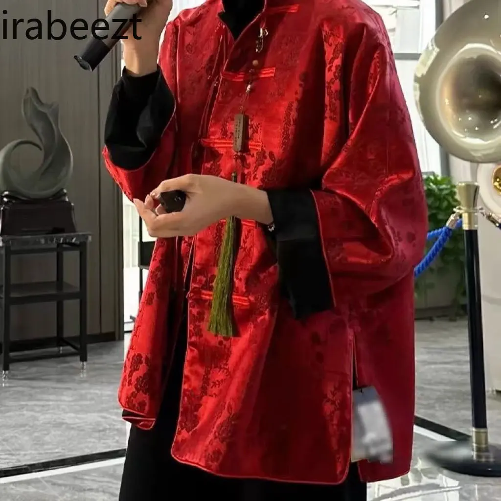 High-end and Super Good-looking New Chinese Style Stand Collar Red Top Jacket for Women 2025 Early Spring Chinese Top