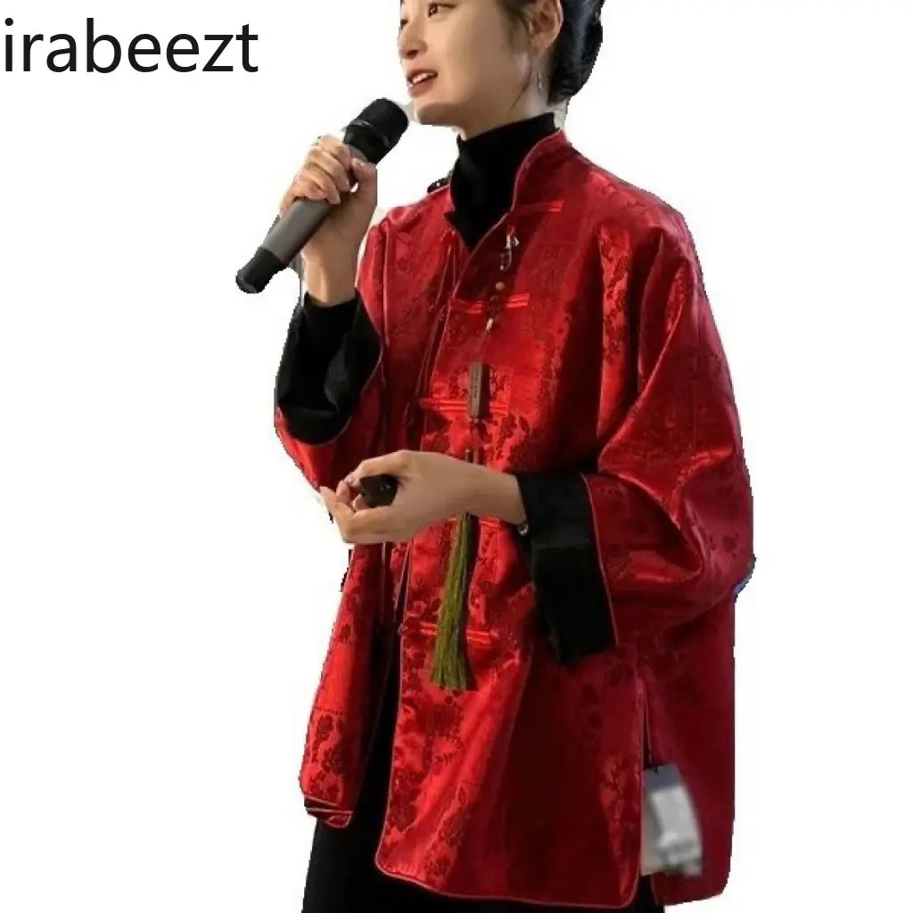 High-end and Super Good-looking New Chinese Style Stand Collar Red Top Jacket for Women 2025 Early Spring Chinese Top