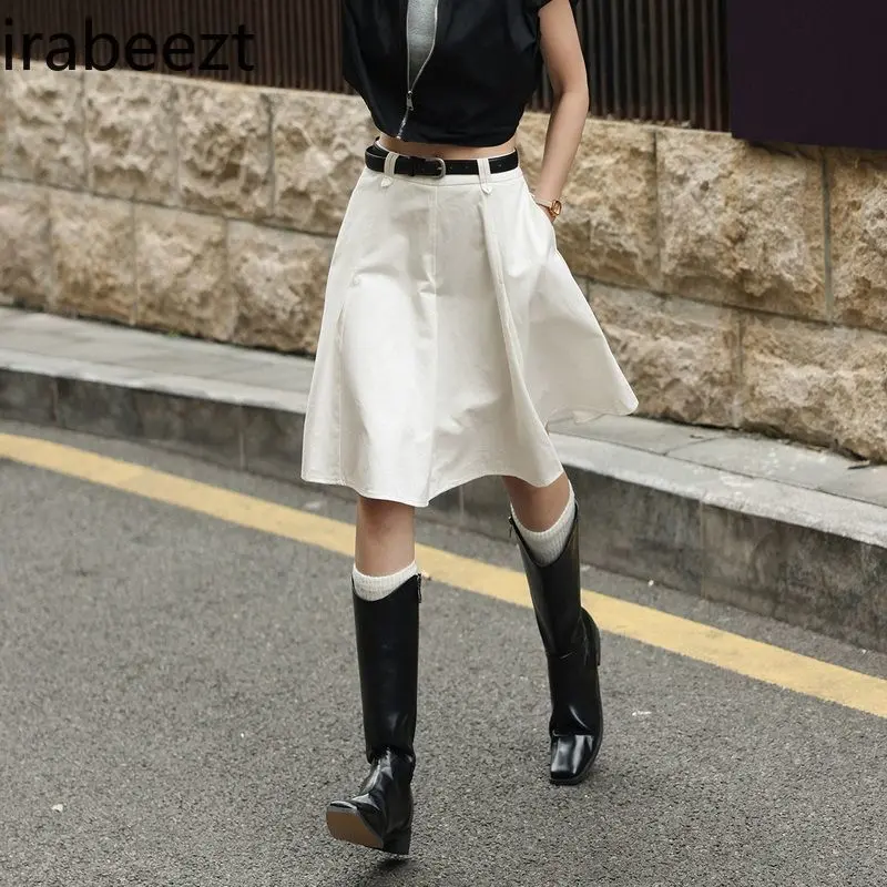 New Summer Style Pure Cotton Casual Simple Versatile Pleated Skirt Regulai Fit Gypsy Skirts for Women Faldas Escocesas De Mujer