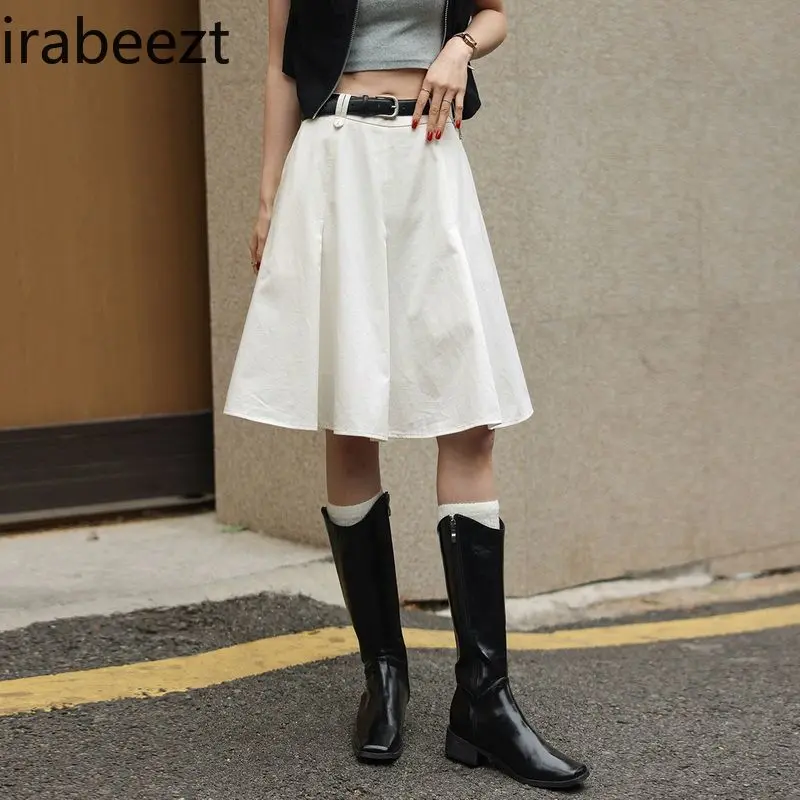 New Summer Style Pure Cotton Casual Simple Versatile Pleated Skirt Regulai Fit Gypsy Skirts for Women Faldas Escocesas De Mujer