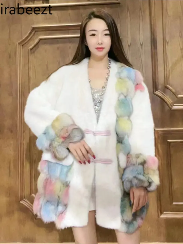 Hot Sale Matching Color Fox Hair Temperament Women's New Fashion Slimming Fur Mainland China Loose Long Winter Coat Women