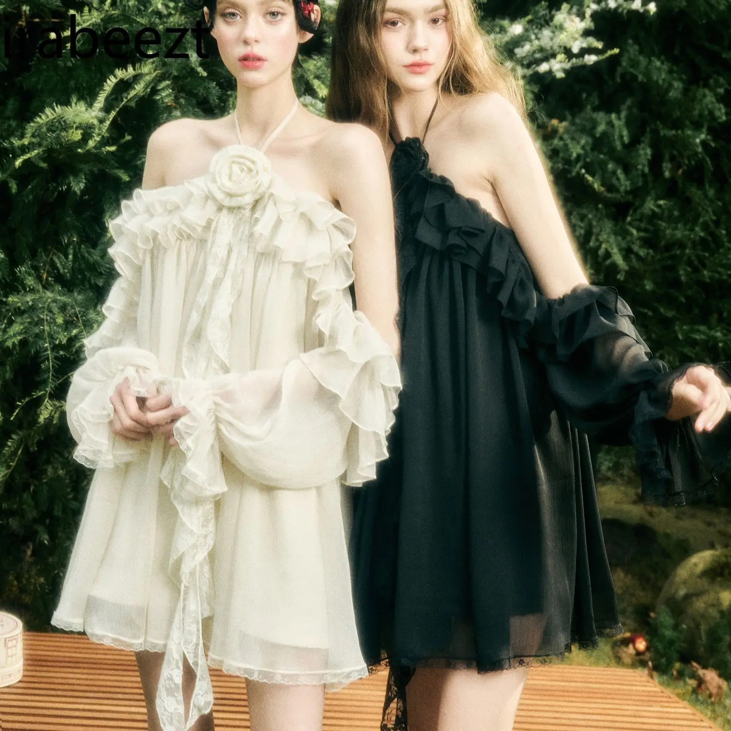 Ethereal Fairy Robe - Lightweight Flowy Sleeveless Halter Neck Shoulder Tie Detail Elegant Women's Party Dress