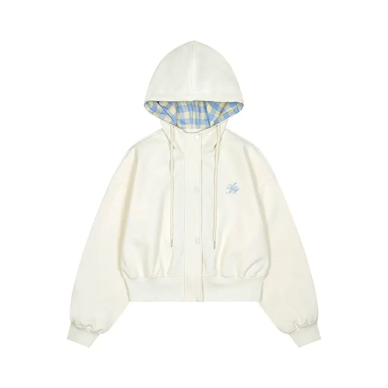 Slouchy Sweet Loose Milk Plaid Casual Hooded Cardigan Hoodie Women 205 Spring and Autumn Coat Casual Pants Suit