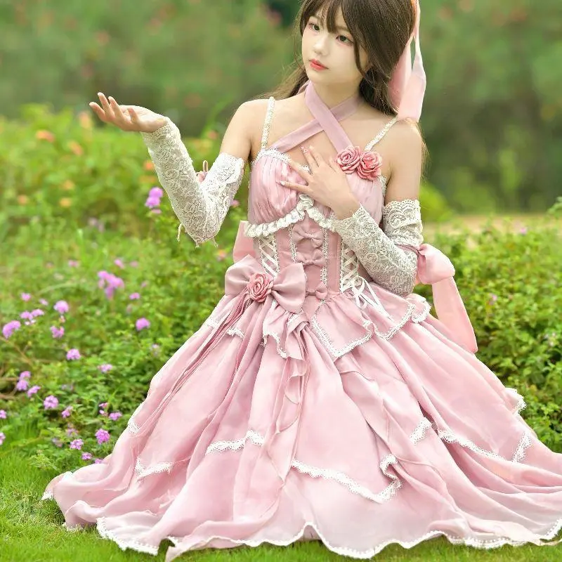 Fashionable Elegant and Gorgeous Suspender Long Skirt Suit Solid Color Long Summer Sweet Lolita Dress