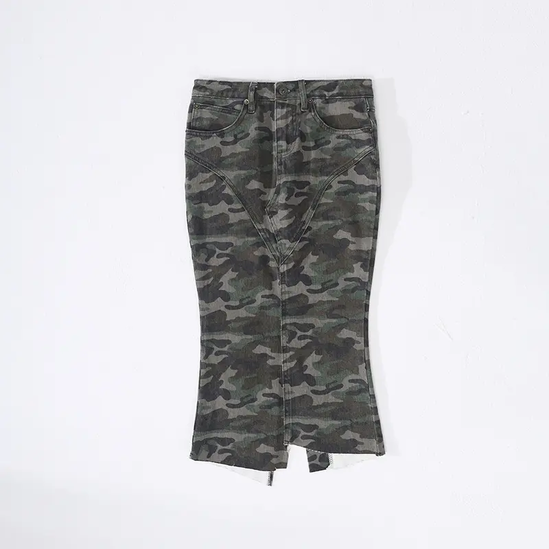 Vintage Camouflage Skirt Women Mermaid Skirts Mid-calf A-line Robe American Style Female Clothing